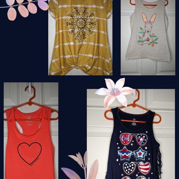 Other - Girls Size Medium Lot Of 4 Short Sleeve Sleeveless Tops Blue Yellow Orange